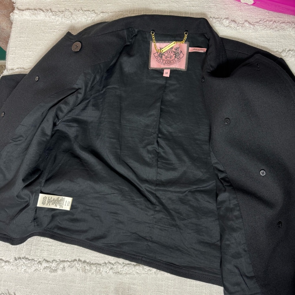 Juicy Couture Y2K 2009 Black Military Style Wool Double Breasted Jacket Sz M - Picture 10 of 14